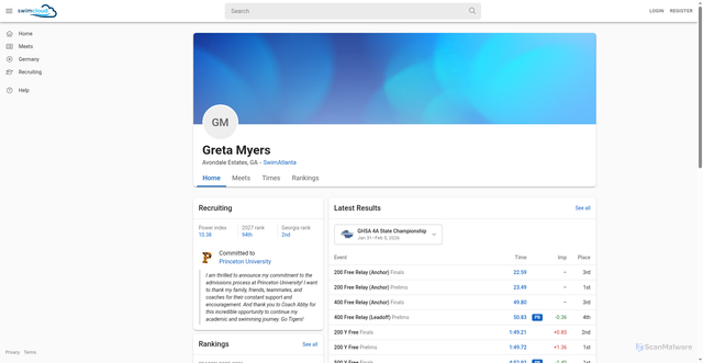 Security scan screenshot of https://www.swimcloud.com/swimmer/3160085/