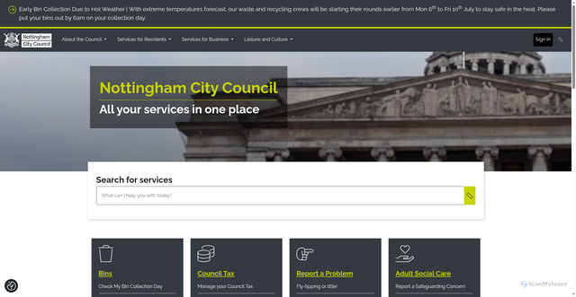 Security scan screenshot of https://nottinghamcity.gov.uk