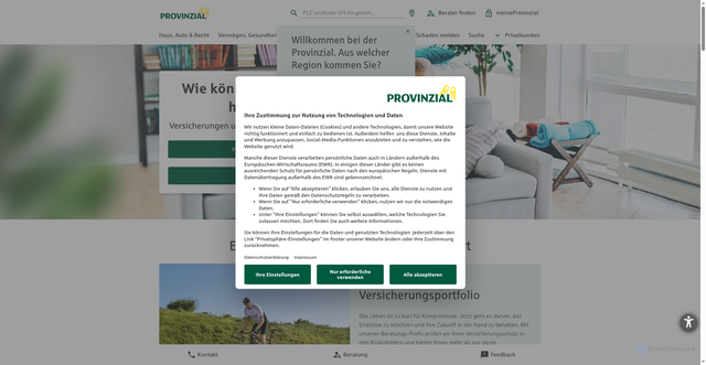 Security scan screenshot of https://provinzial.de