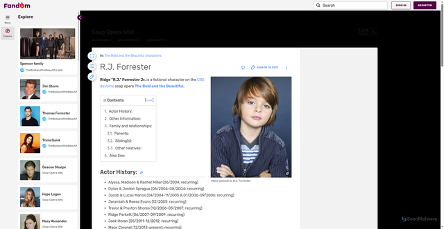 Security scan screenshot of https://daytime-soap-opera.fandom.com/wiki/R.J._Forrester