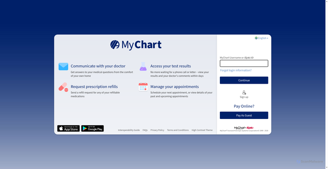 Security scan screenshot of https://mychart.et1299.epichosted.com