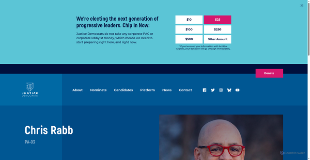 Security scan screenshot of https://justicedemocrats.com/candidate/chris-rabb/