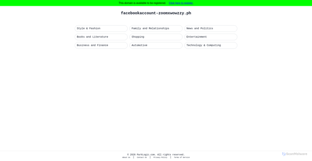 Security scan screenshot of facebookaccount-zoomxwowzzy.ph