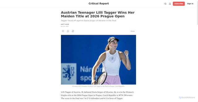 Security scan screenshot of https://criticalreport.substack.com/p/lilli-tagger-2026-prague-open