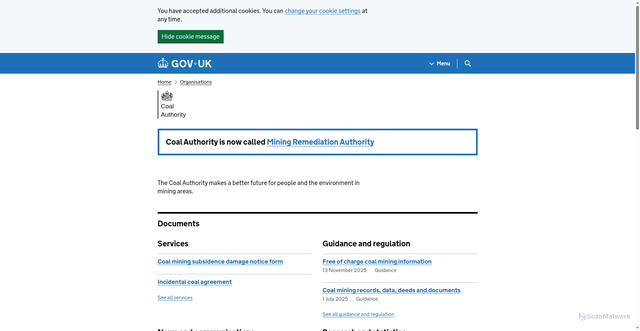 Security scan screenshot of https://www.gov.uk/government/organisations/the-coal-authority