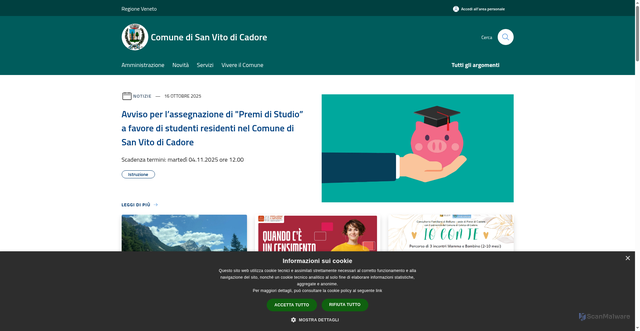 Security scan screenshot of https://www.comune.sanvitodicadore.bl.it/it
