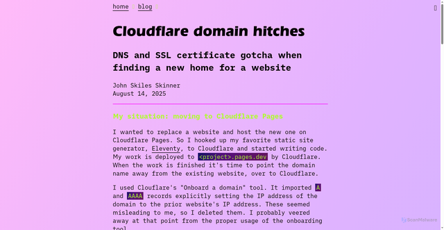 Security scan screenshot of https://portfolio-e1k.pages.dev/blog/cloudflare_domain_hitches/