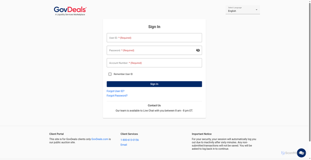 Security scan screenshot of https://cf.govdeals.net