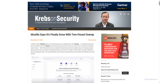 Security scan screenshot of https://krebsonsecurity.com/
