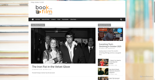 Security scan screenshot of https://bookandfilmglobe.com/tag/lisa-marie-presley/