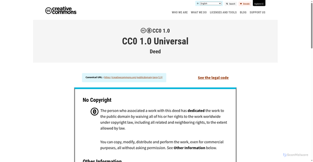 Security scan screenshot of https://creativecommons.org/publicdomain/zero/1.0/deed.en