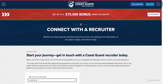 Security scan screenshot of https://www.gocoastguard.com/connect