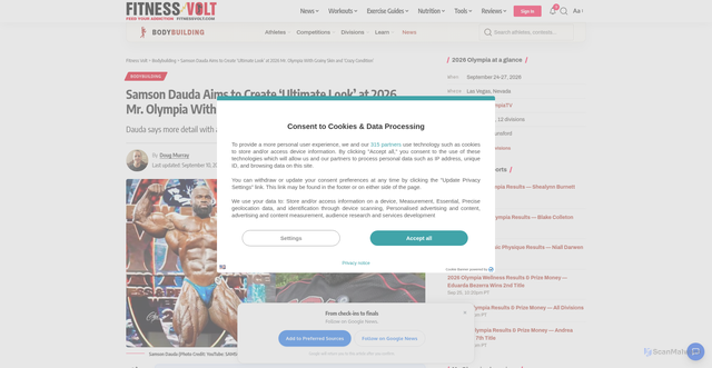 Security scan screenshot of https://fitnessvolt.com/samson-dauda-create-ultimate-look-2026-mr-olympia/