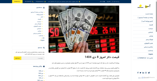 Security scan screenshot of https://asianews.ir/%D9%82%DB%8C%D9%85%D8%AA-%D8%AF%D9%84%D8%A7%D8%B1-%D8%A7%D9%85%D8%B1%D9%88%D8%B2-8-%D8%AF%DB%8C-1404