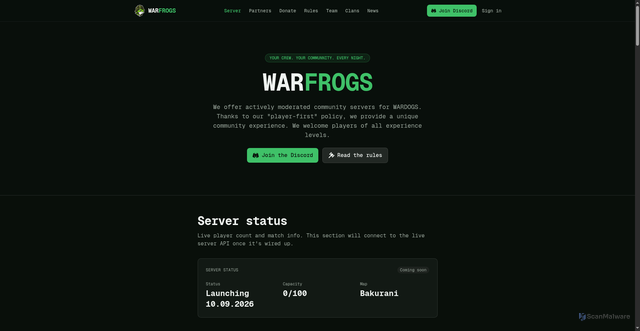 Security scan screenshot of https://warfrogs.eu/