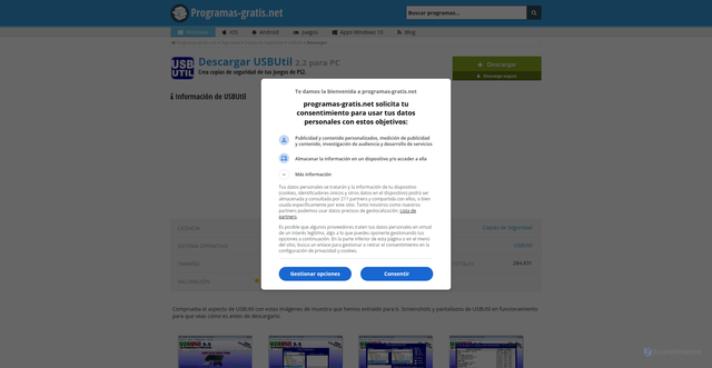 Security scan screenshot of https://usbutil.programas-gratis.net/descargar