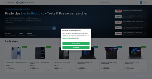 Security scan screenshot of https://testbericht.de