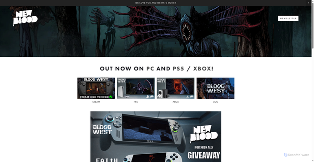 Security scan screenshot of https://newblood.games/bloodwest