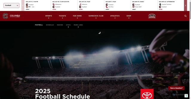 Security scan screenshot of https://gamecocksonline.com/sports/football/schedule/