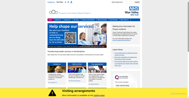 Security scan screenshot of https://www.wyevalley.nhs.uk/