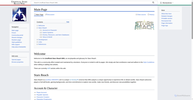 Security scan screenshot of https://www.starsreach.wiki/Main_Page