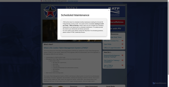 Security scan screenshot of https://learnatf.gov/landingpage/index.html