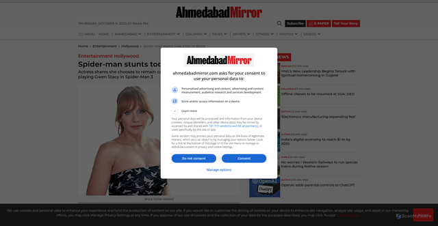 Security scan screenshot of https://www.ahmedabadmirror.com/spider-man-stunts-took-a-toll-on-bryce/81900331.html