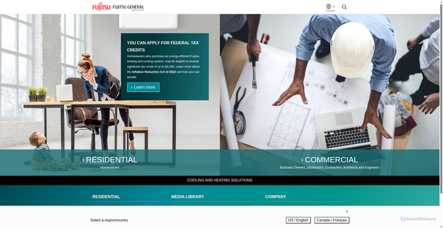 Security scan screenshot of https://fujitsugeneral.com