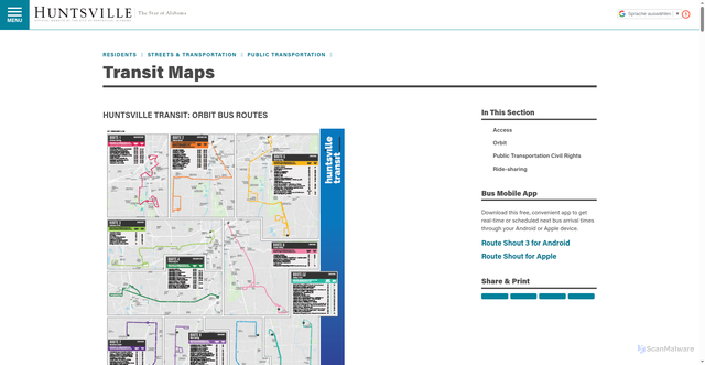 Security scan screenshot of https://www.huntsvilleal.gov/residents/streets/public-transportation/huntsvilletransit/