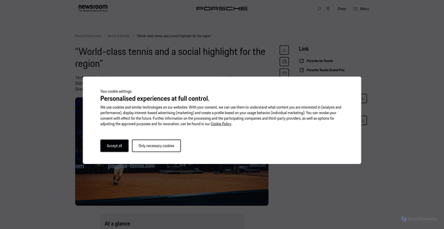 Security scan screenshot of https://newsroom.porsche.com/en/2026/sports-society/porsche-tennis-grand-prix-2026-positive-review-42174.html