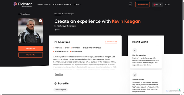 Security scan screenshot of https://pickstar.pro/gb/our-stars/7817/kevin-keegan