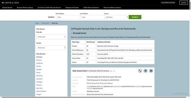 Security scan screenshot of https://www.intelius.com/people-search/sally-cash/