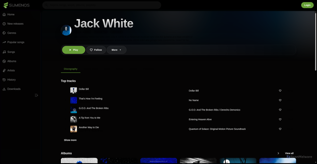 Security scan screenshot of https://sumenos.com/artist/2565/jack-white