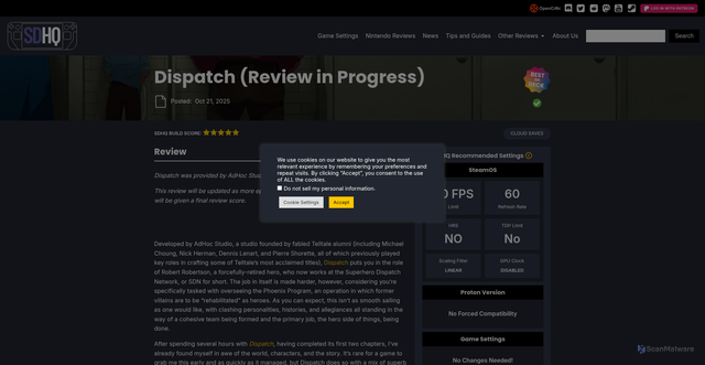 Security scan screenshot of https://steamdeckhq.com/game-reviews/dispatch/