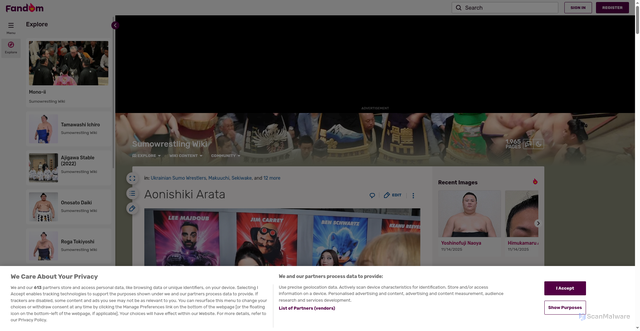 Security scan screenshot of https://sumowrestling.fandom.com/wiki/Aonishiki_Arata