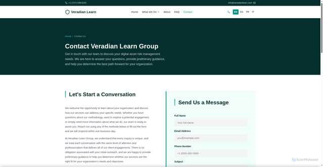 Security scan screenshot of https://veradianlearn.com/contact.html