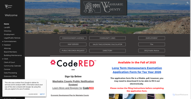 Security scan screenshot of https://www.washakiecountywy.gov/