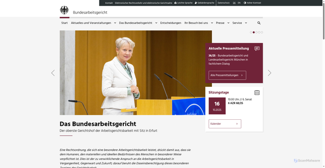 Security scan screenshot of https://www.bundesarbeitsgericht.de/home-2/