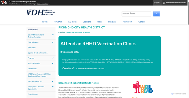 Security scan screenshot of https://www.vdh.virginia.gov/richmond-city/