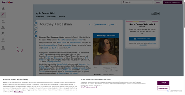 Security scan screenshot of https://kylie-jenner.fandom.com/wiki/Kourtney_Kardashian