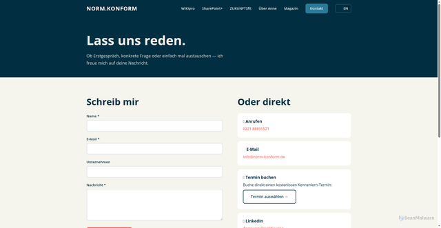 Security scan screenshot of https://norm-konform-website.pages.dev/kontakt/