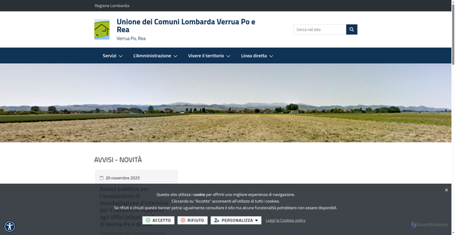 Security scan screenshot of https://www.unioneverruapoerea.pv.it/it-it/home