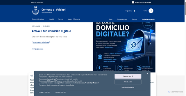 Security scan screenshot of https://www.comune.valsinni.mt.it