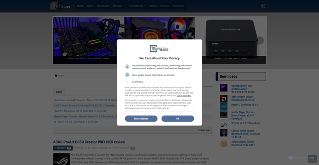 Security scan screenshot of https://guru3d.com
