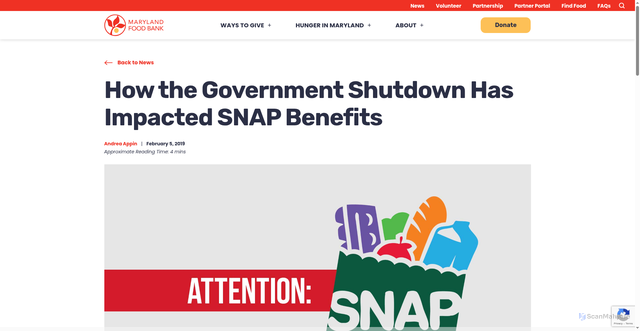 Security scan screenshot of https://mdfoodbank.org/news/shutdown-snap-benefits/