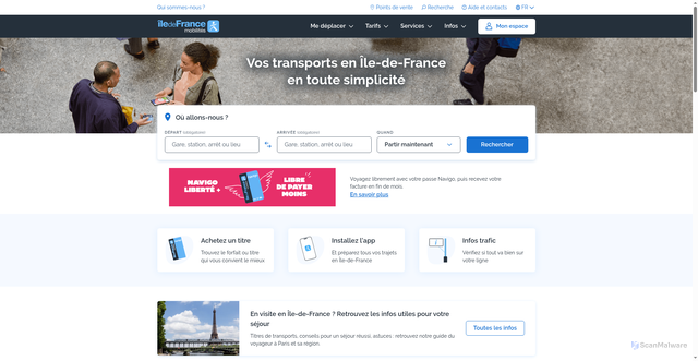 Security scan screenshot of https://www.iledefrance-mobilites.fr/
