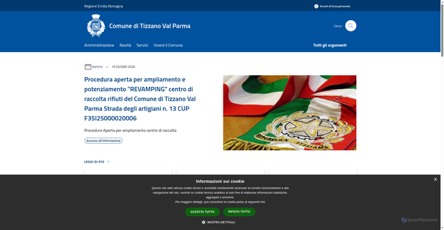 Security scan screenshot of https://www.comune.tizzano-val-parma.pr.it