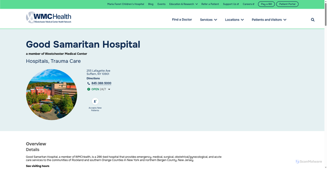 Security scan screenshot of https://www.wmchealth.org/locations/good-samaritan-hospital