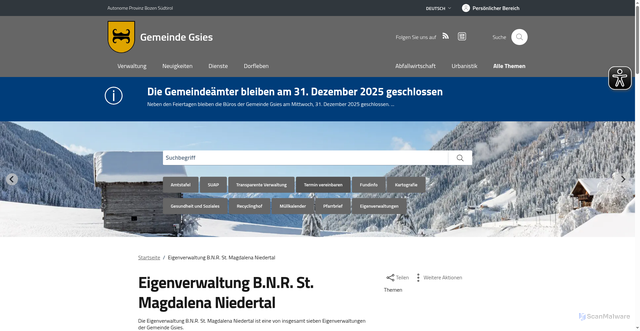 Security scan screenshot of https://www.gsies.eu/de/Eigenverwaltung_B_N_R_St_Magdalena_Niedertal