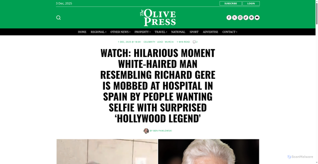 Security scan screenshot of https://www.theolivepress.es/spain-news/2025/12/01/richard-gere/